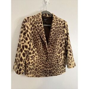 Talbots Animal Print Blazer Size 12 100% Cotton Elegant and Timeless